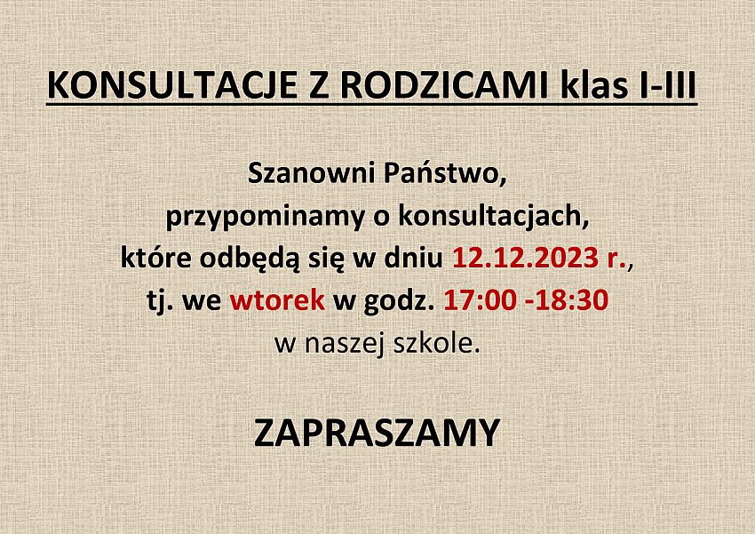 Konsultacje dla Rodziców XII/2023 - zdjęcie 1